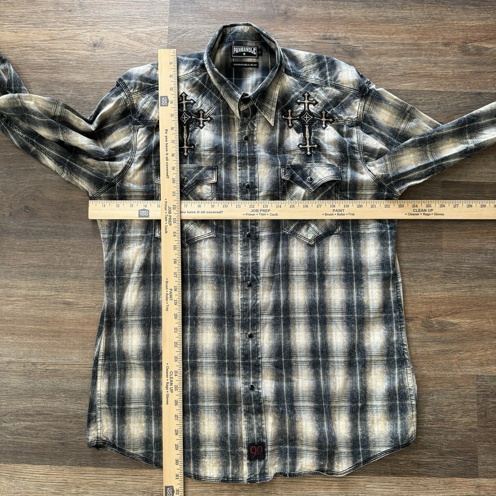 Panhandle Slim Y2K Western Cowboy Pearl‎ Snap Shirt Sz L Fade Plaid 90 Proof - Picture 7 of 9